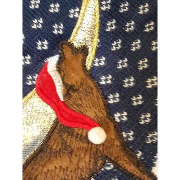 Mens Embroidered Howling Holiday Wolves 3D Gold Thread Moon Christmas XL Sweater - Picture 4 of 8